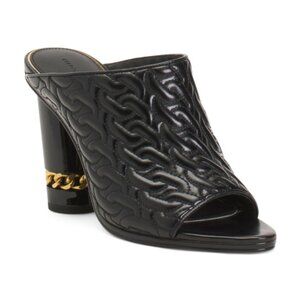 NEW REBECCA MINKOFF Leather Chain Quilt Heeled Mules in black 0126 6t3